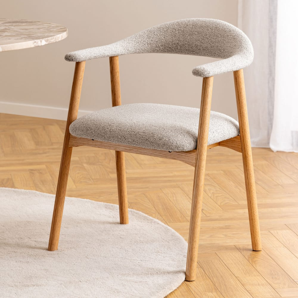 Lot de 2 fauteuils de table Japandi en tissu et bois naturel chiné – Anabate