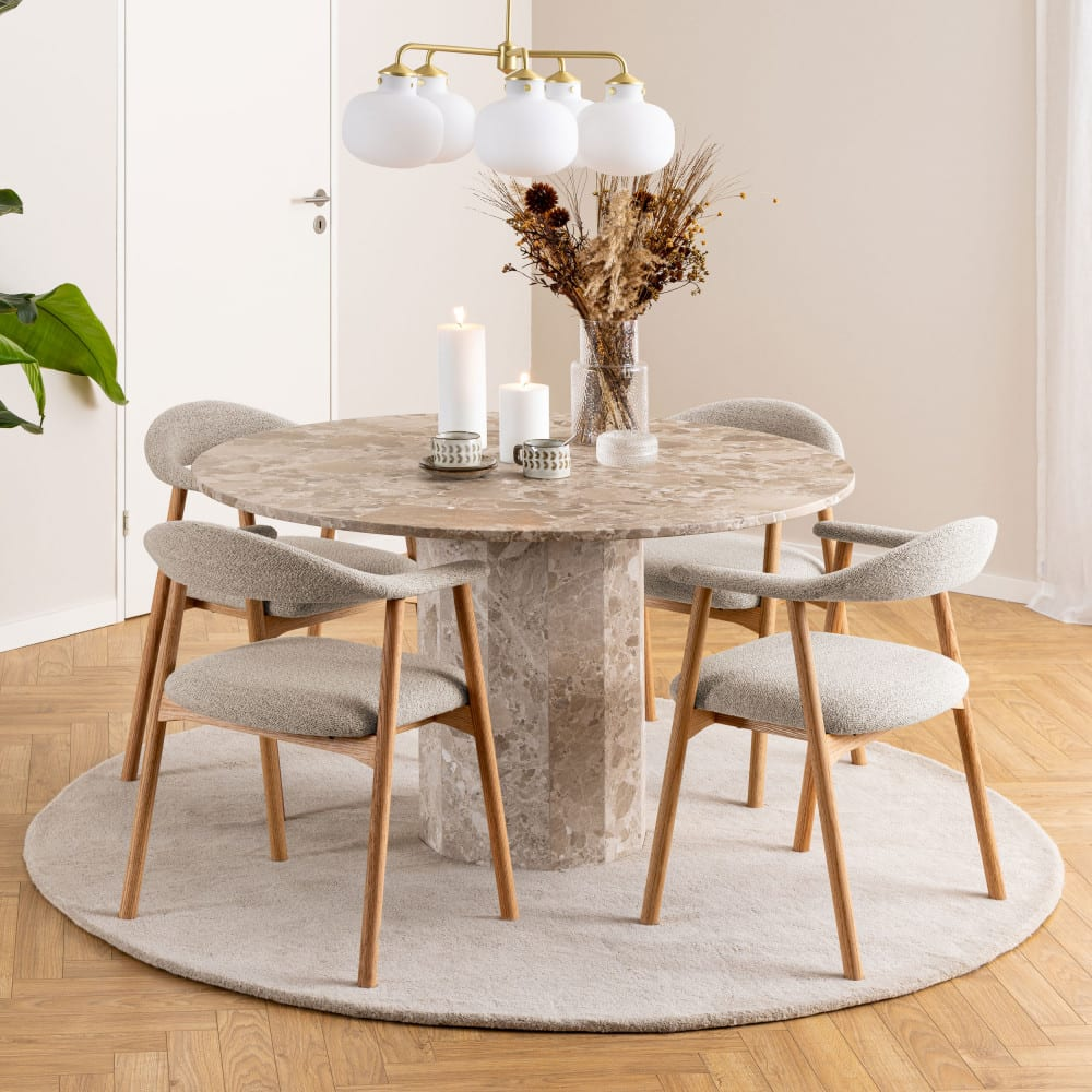 Lot de 2 fauteuils de table Japandi en tissu et bois naturel chiné – Anabate