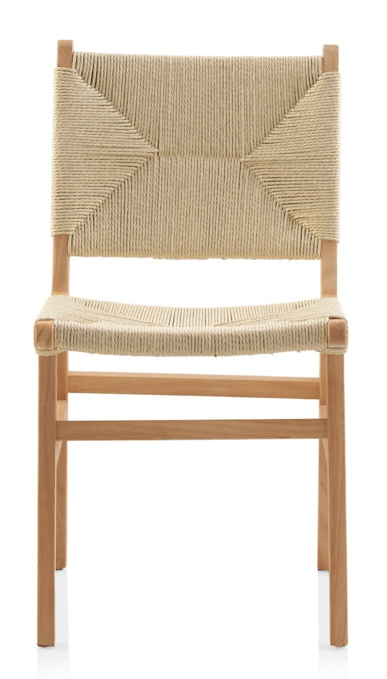 Lot de 4 chaises Japandi en bois d'hévéa avec assise et dossier tressés – Nom du Produit