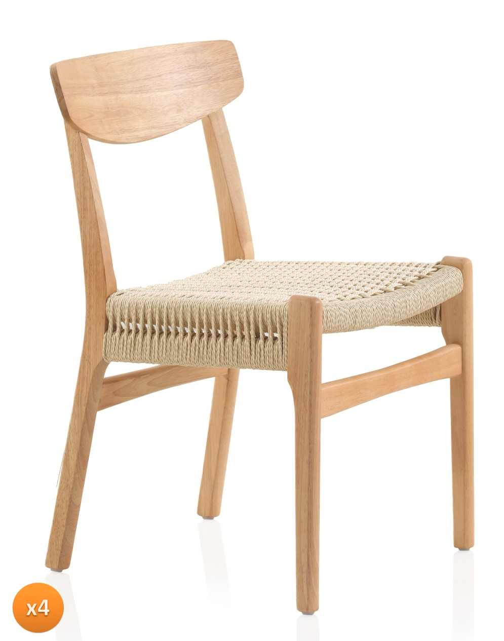 Lot de 4 chaises Japandi en hévéa avec assise tressée – Nom du Produit