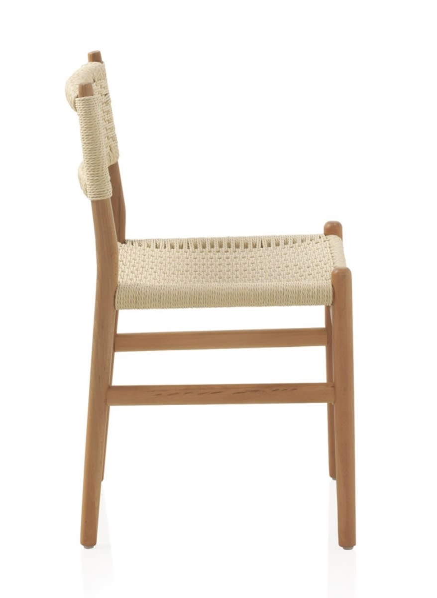 Lot de 4 Fauteuils en Hêtre Japandi avec Assise Tressée