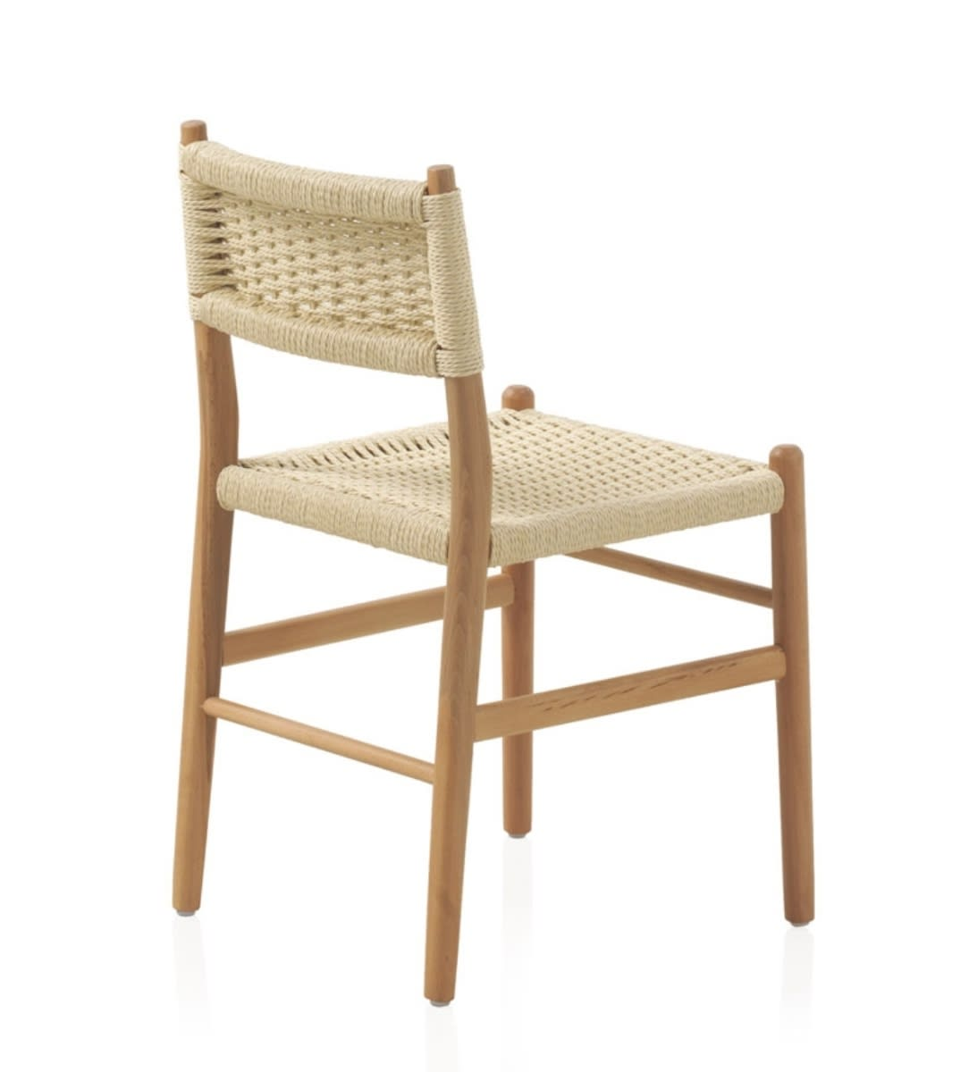 Lot de 4 Fauteuils en Hêtre Japandi avec Assise Tressée