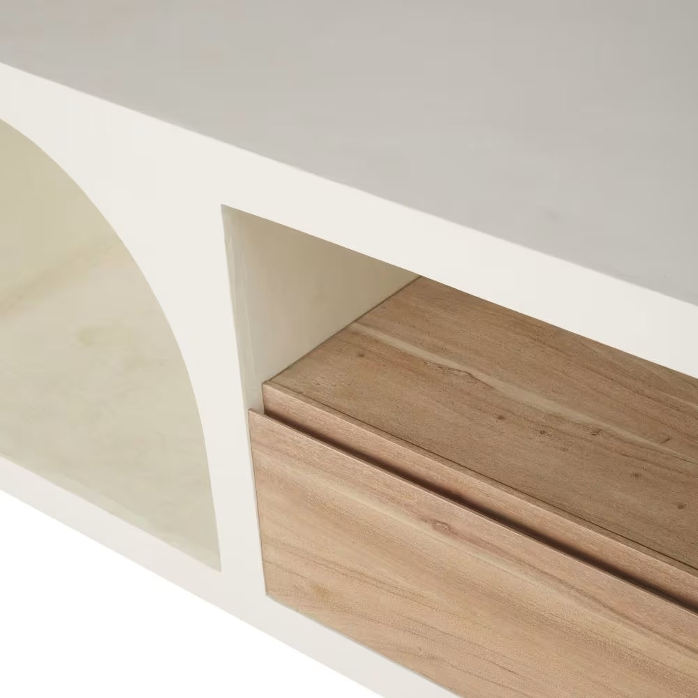 Meuble TV Japandi 1 niche et 1 tiroir crème – SARTENE