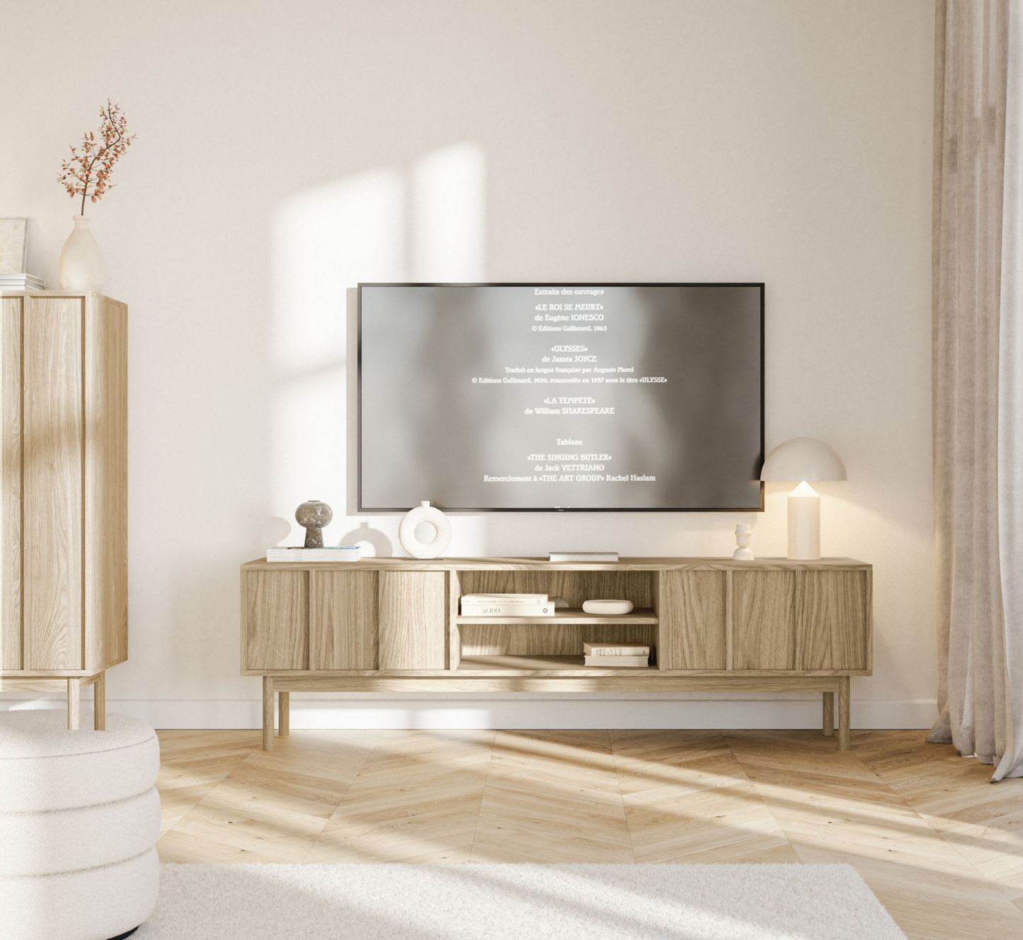 Meuble TV Japandi 2 tiroirs en aspect chêne 170 cm – Neksto