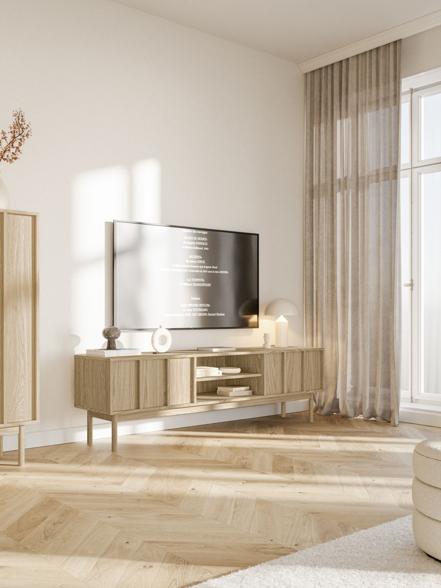 Meuble TV Japandi 2 tiroirs en aspect chêne 170 cm – Neksto