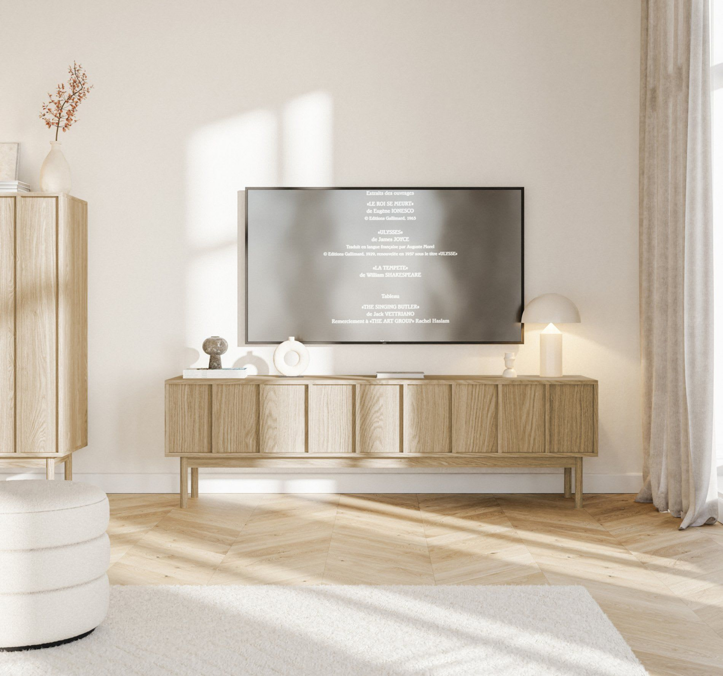 Meuble TV Japandi 3 tiroirs en aspect chêne 170 cm – Neksto