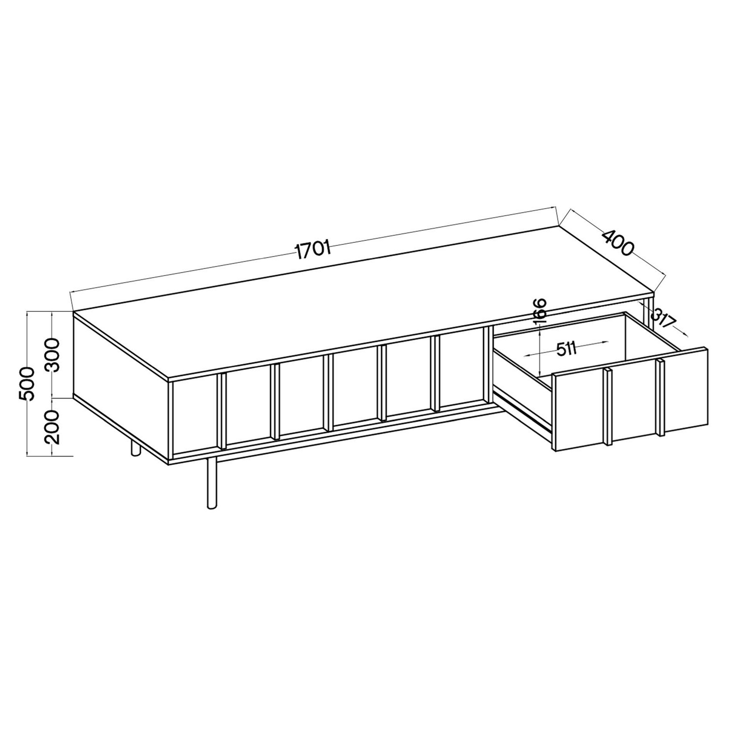 Meuble TV Japandi 3 tiroirs en aspect chêne 170 cm – Neksto