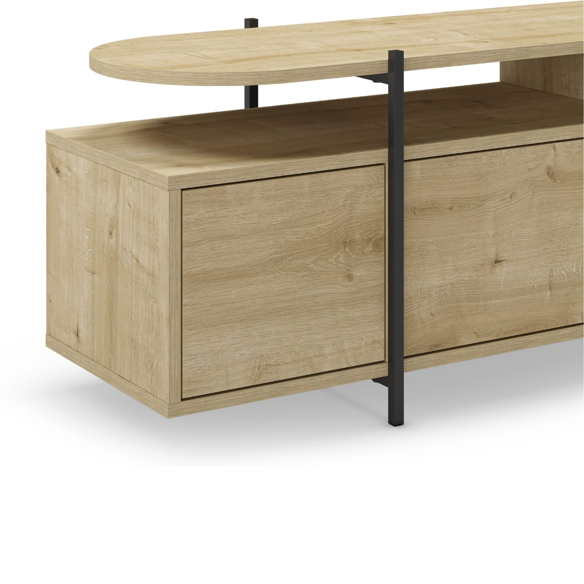 Meuble TV Japandi 4 portes pieds métalliques effet chêne L160 cm – Hinoa