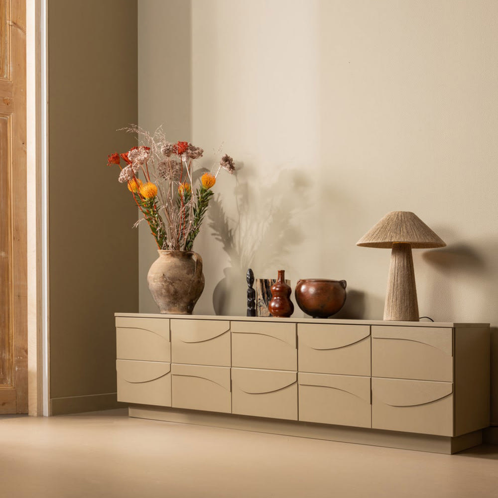 Meuble TV Japandi en bois 5 portes L180cm marron – Teo