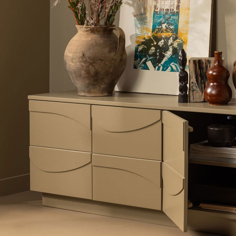 Meuble TV Japandi en bois 5 portes L180cm marron – Teo