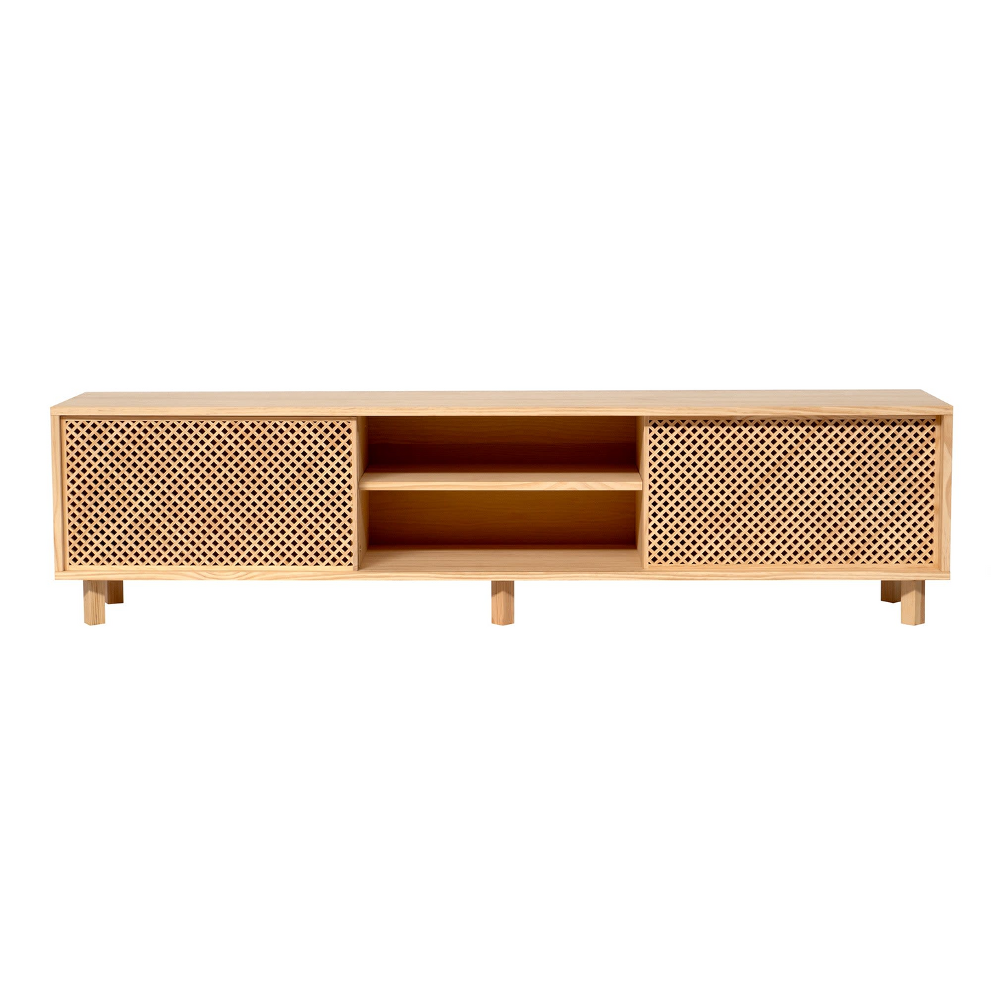 Meuble TV Japandi en bois massif naturel 180 cm non verni – Menorca
