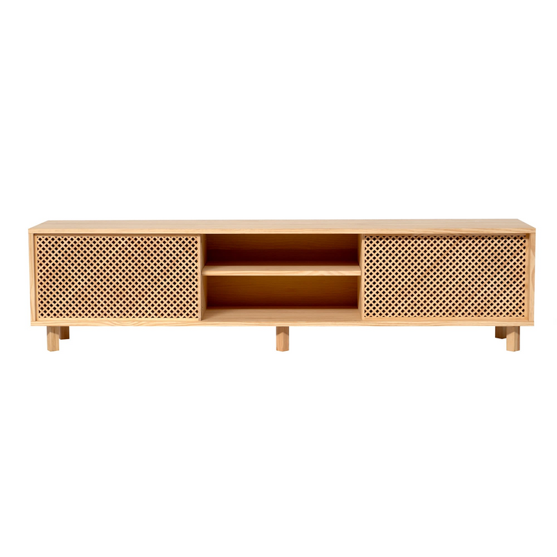 Meuble TV Japandi en bois massif naturel 180 cm non verni – Menorca