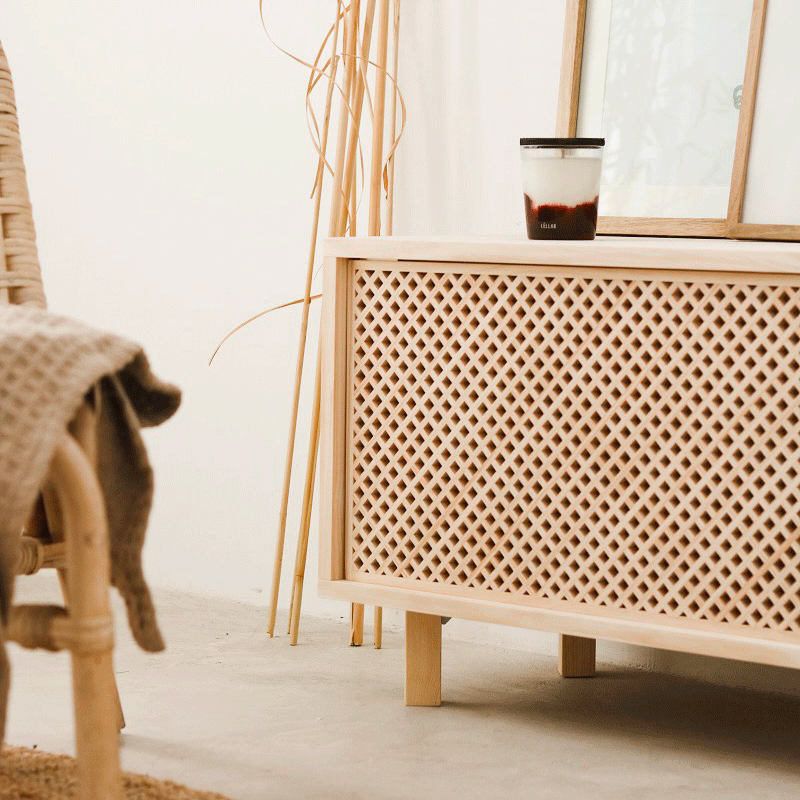 Meuble TV Japandi en bois massif naturel 180 cm non verni – Menorca