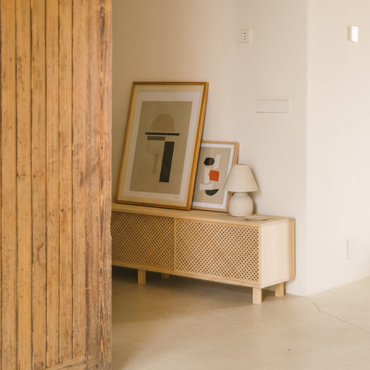 Meuble TV Japandi en bois massif naturel 180 cm non verni – Menorca