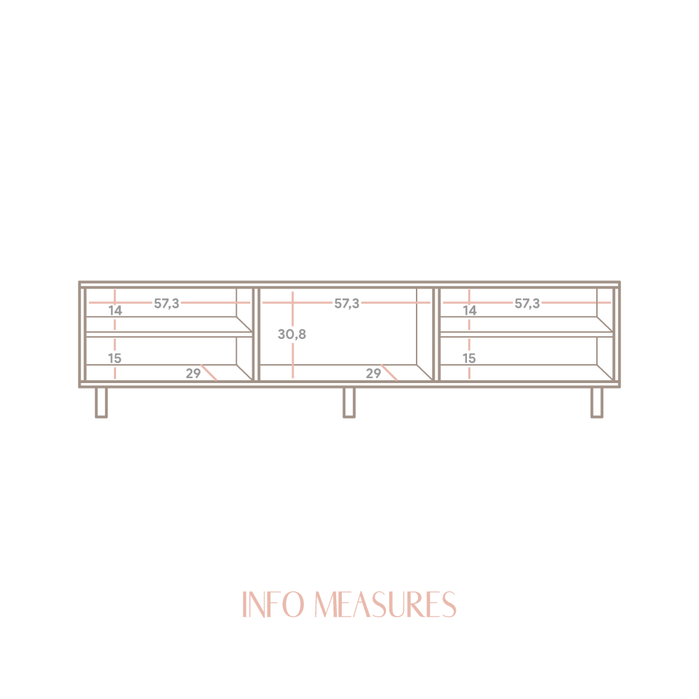 Meuble TV Japandi en bois massif naturel 180 cm non verni – Menorca