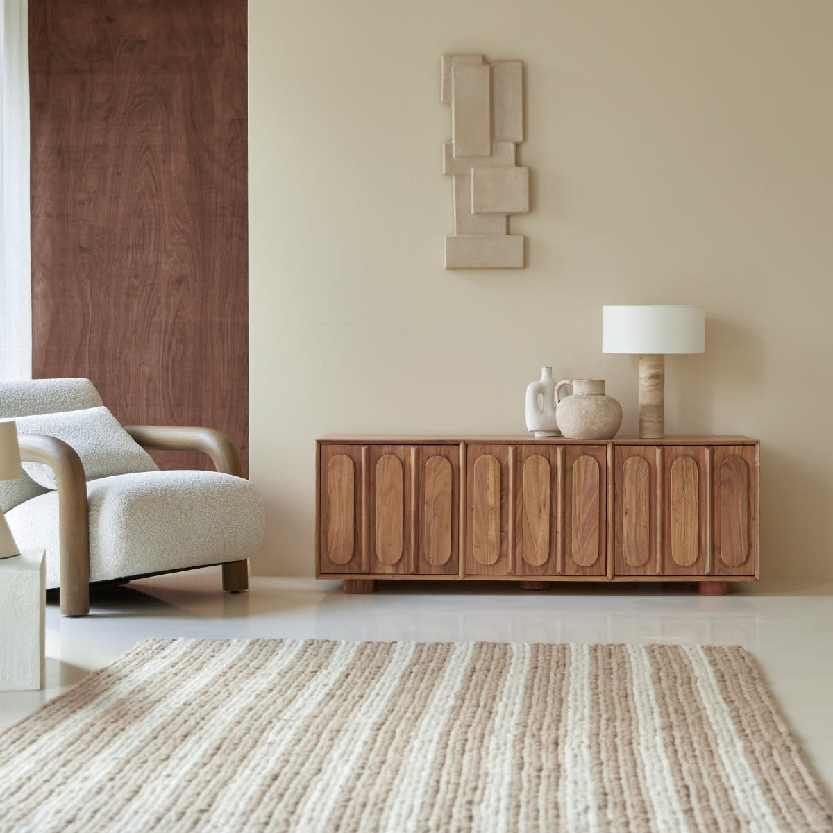 Meuble TV Japandi en acacia massif 145 cm – Olga