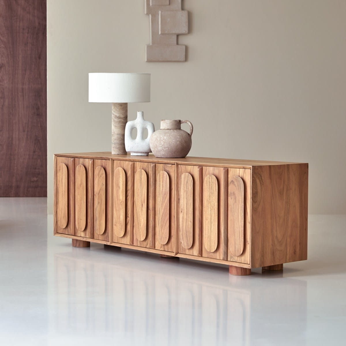 Meuble TV Japandi en acacia massif 145 cm – Olga