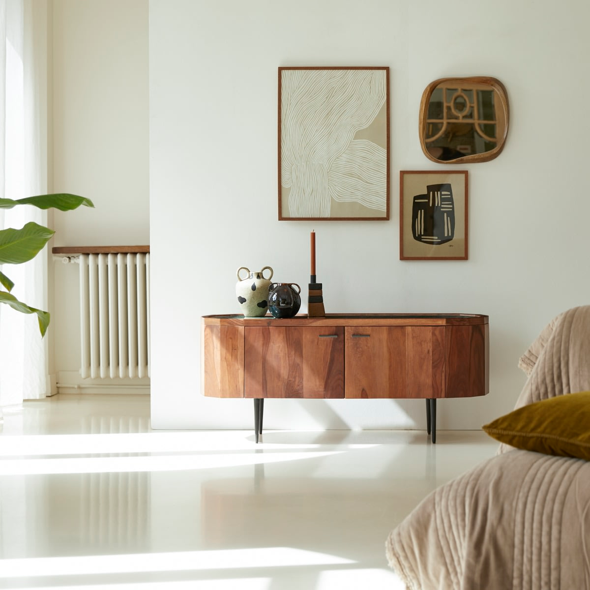 Meuble TV Japandi en palissandre massif et marbre 130 cm – Jade