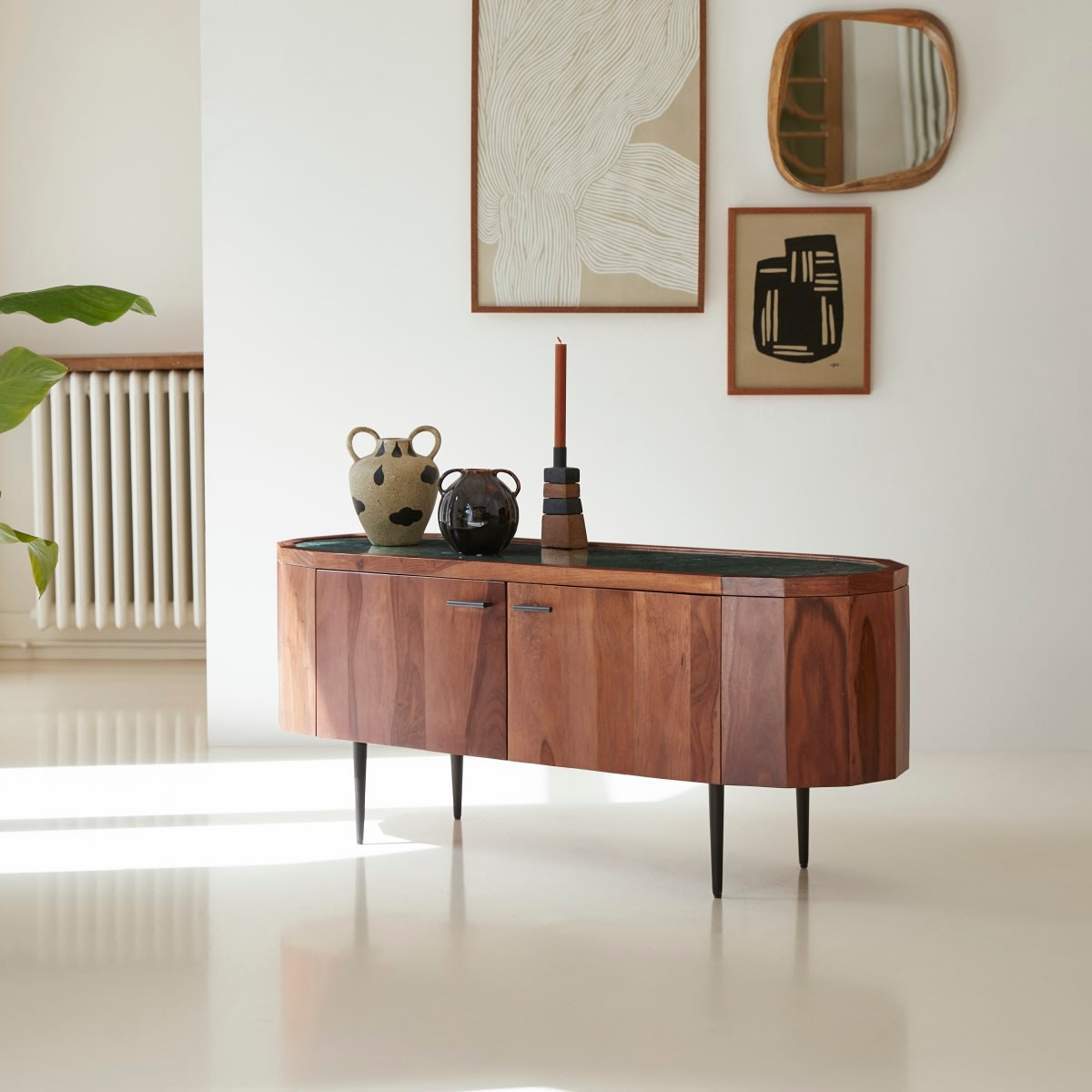 Meuble TV Japandi en palissandre massif et marbre 130 cm – Jade
