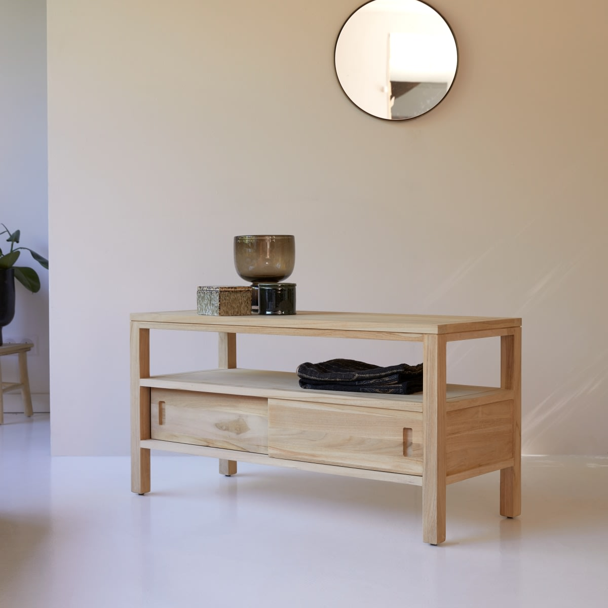 Meuble TV Japandi en teck massif 100 cm – Anton
