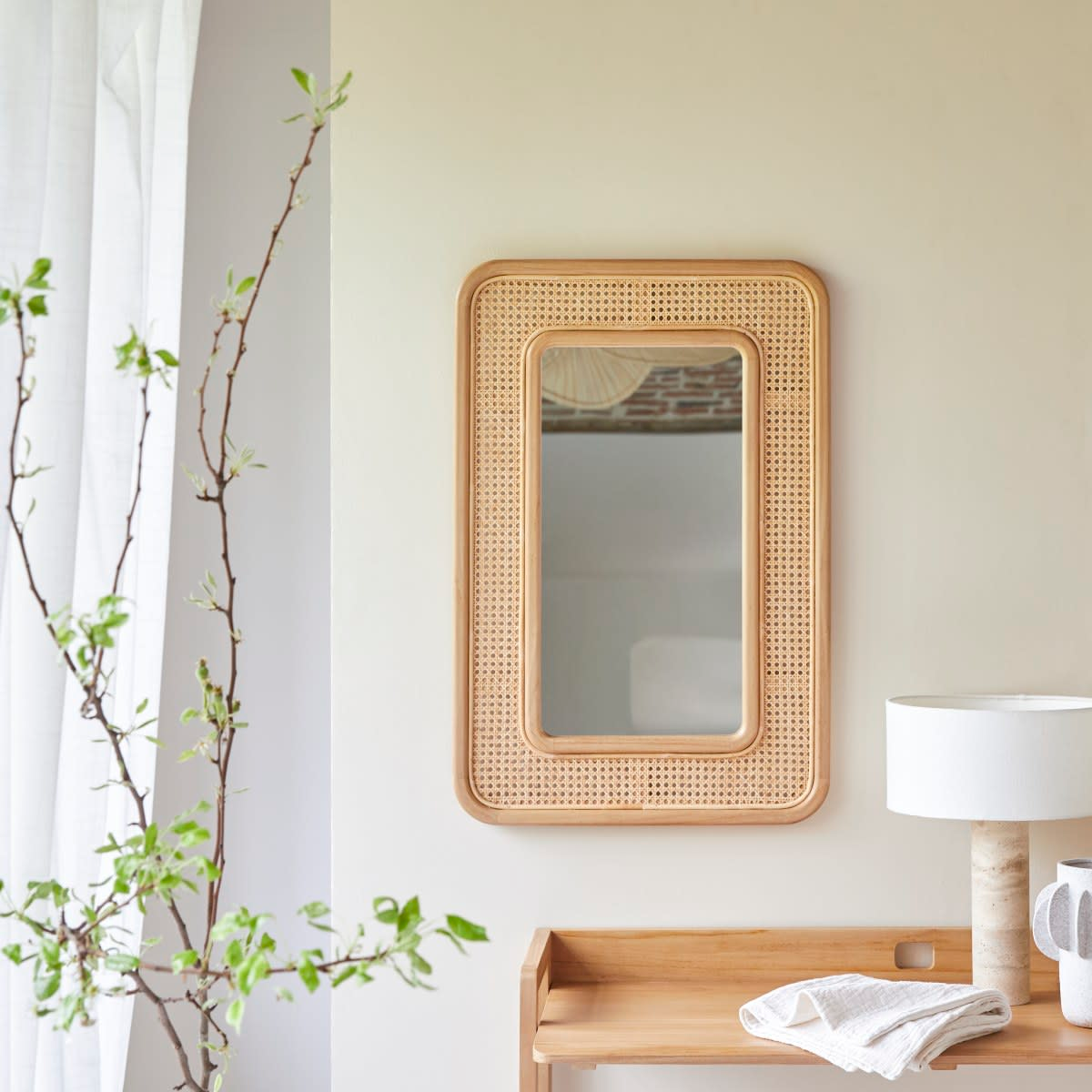 Miroir en Teck Massif et Cannage Japandi – Côme