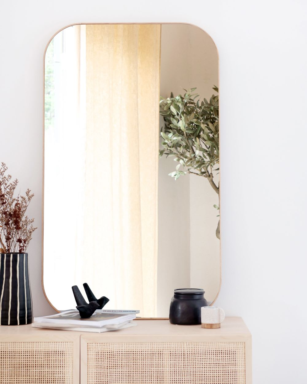 Miroir Rectangulaire Japandi arrondi bois de chêne beige 60x100 – ADANA