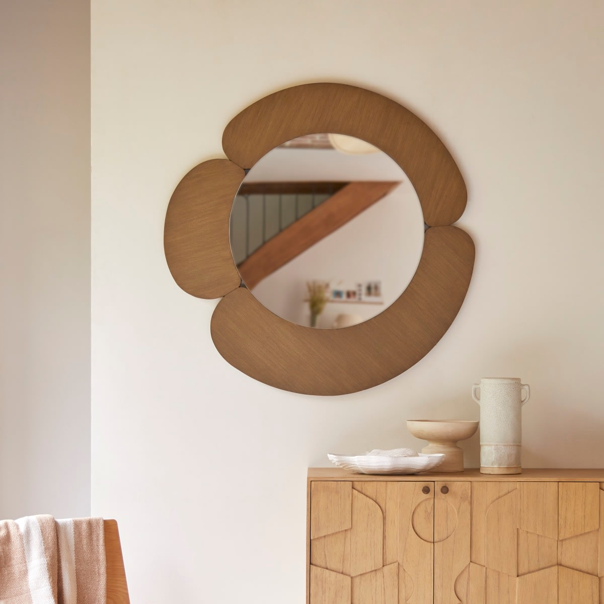 Miroir Rond Japandi en Mindi Clair 110x110 cm - Sara
