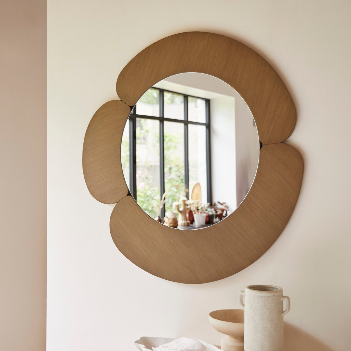 Miroir Rond Japandi en Mindi Clair 110x110 cm - Sara