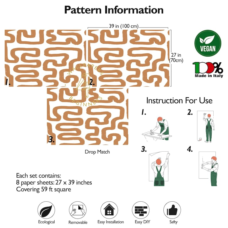 Papier Peint Japandi abstrait blanc et noisette 250x200 cm – Moderne
