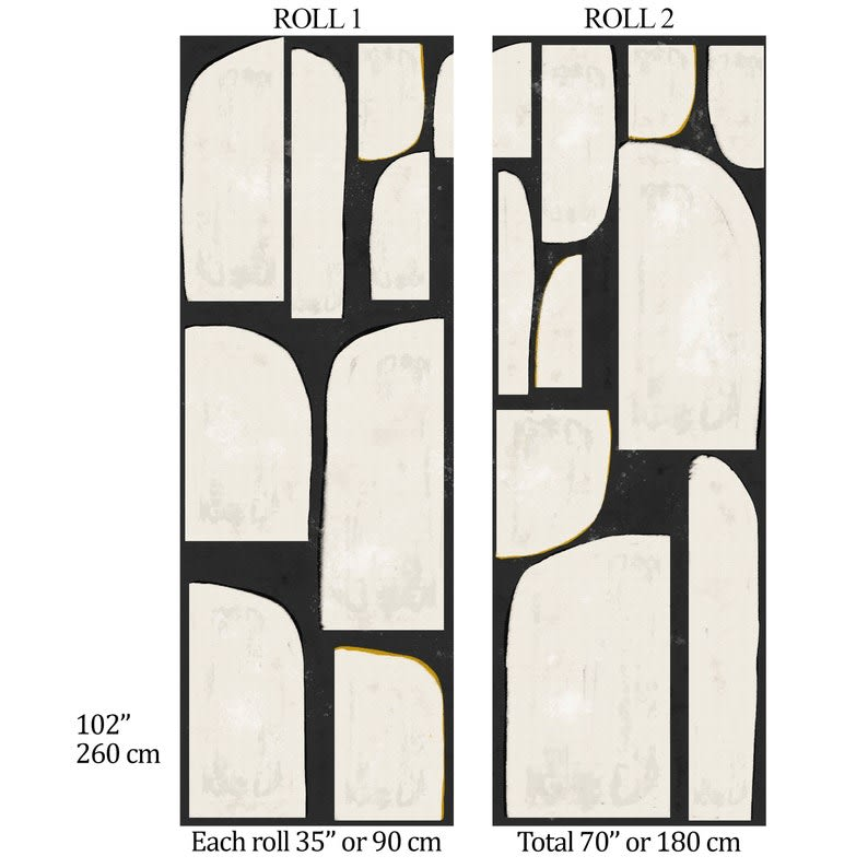 Papier Peint Abstrait Noir et Blanc Japandi 180x260cm, 2 rouleaux – Grandi Stampe