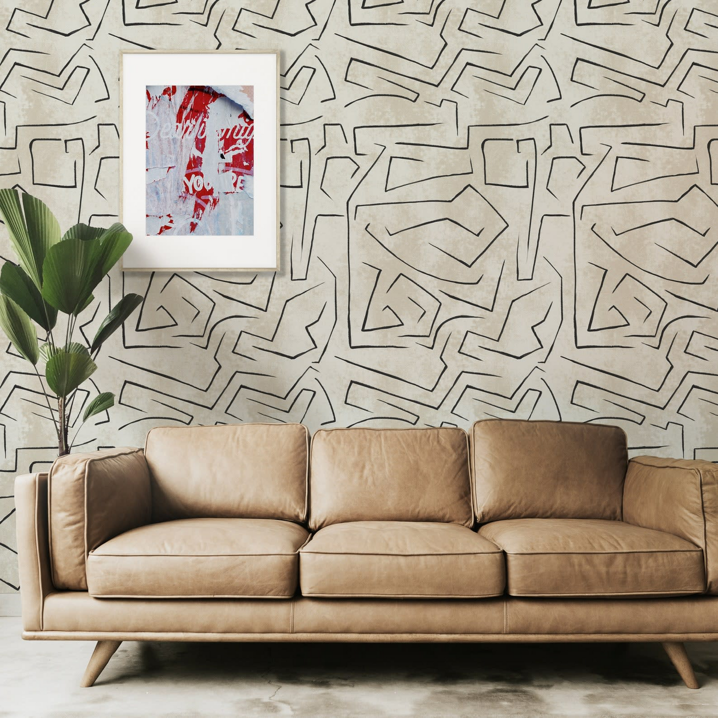 Papier Peint Japandi graffiti beige 200x280cm – Moderne