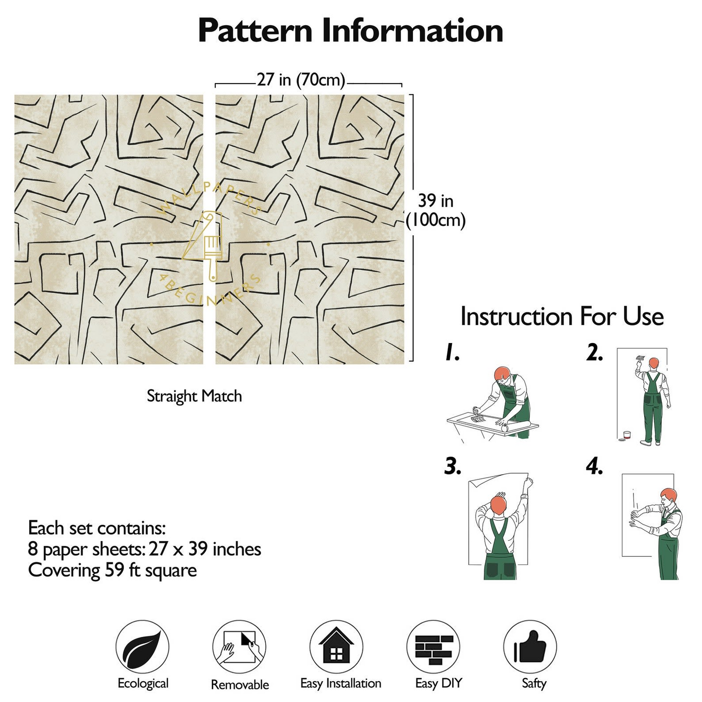 Papier Peint Japandi graffiti beige 200x280cm – Moderne