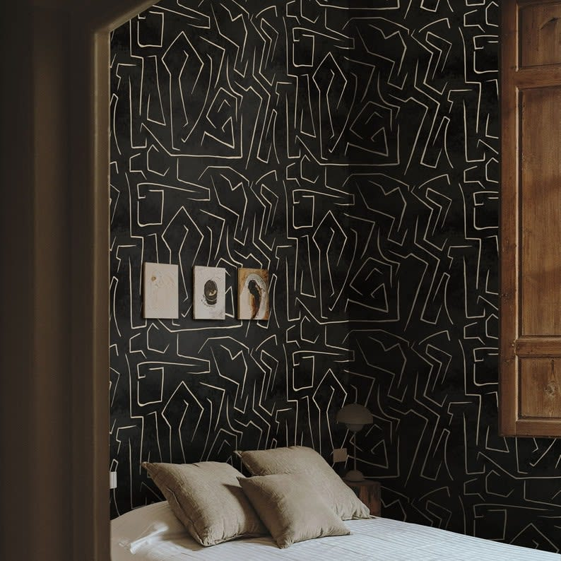 Papier Peint Japandi graffiti beige 200x280cm – Moderne