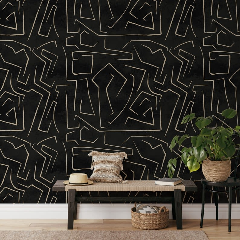 Papier Peint Japandi graffiti beige 200x280cm – Moderne