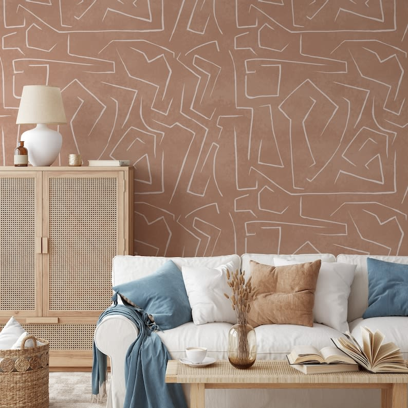 Papier Peint Japandi graffiti beige 200x280cm – Moderne