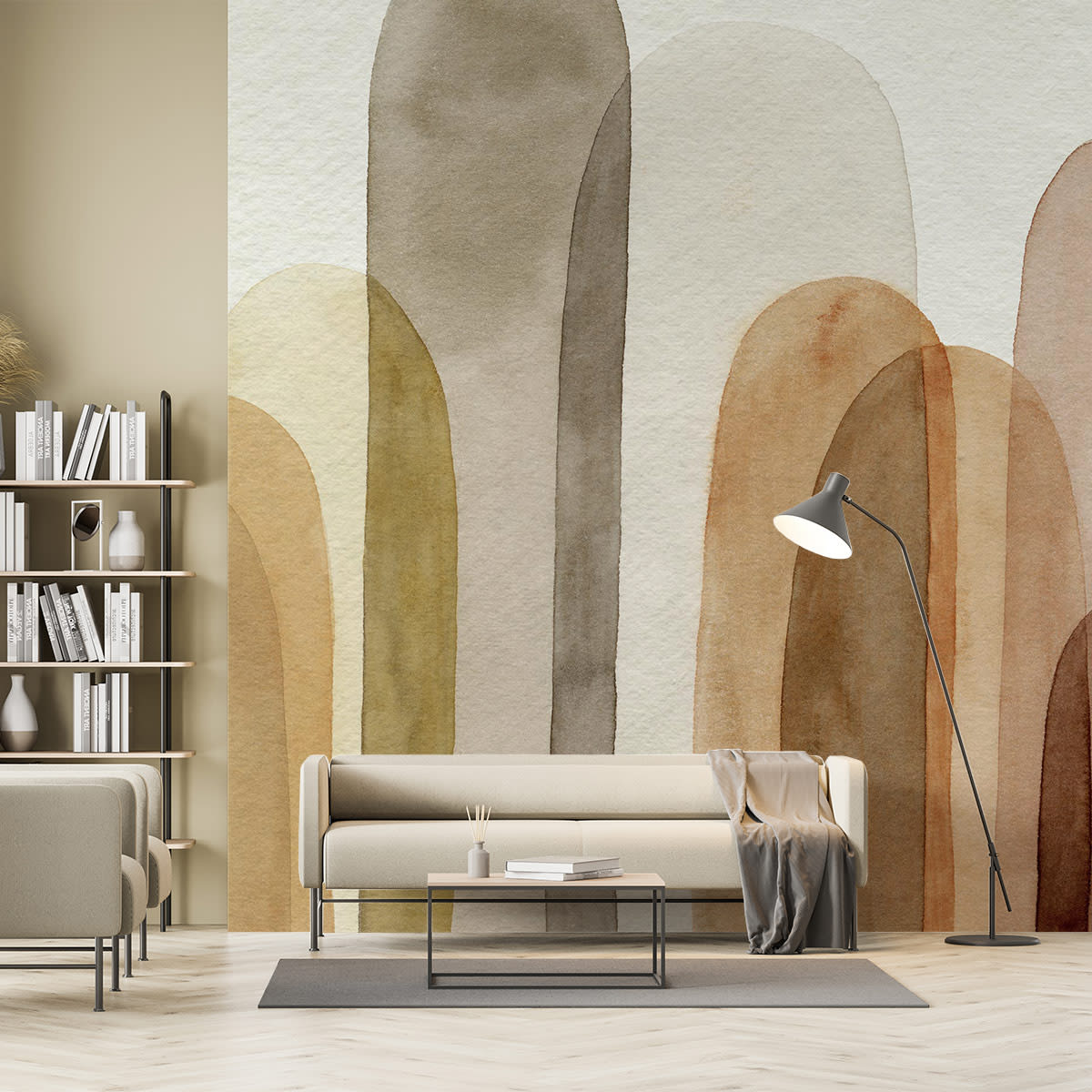 Papier Peint Japandi graphique arches terracotta 260x270 cm – Nom du Produit