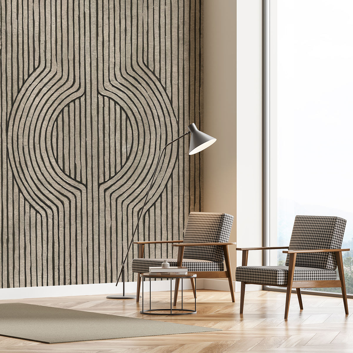 Papier Peint Japandi graphique bois de cèdre 208x270 cm – Nom du Produit
