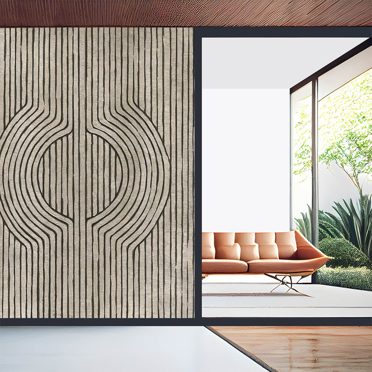 Papier Peint Japandi graphique bois de cèdre 208x270 cm – Nom du Produit