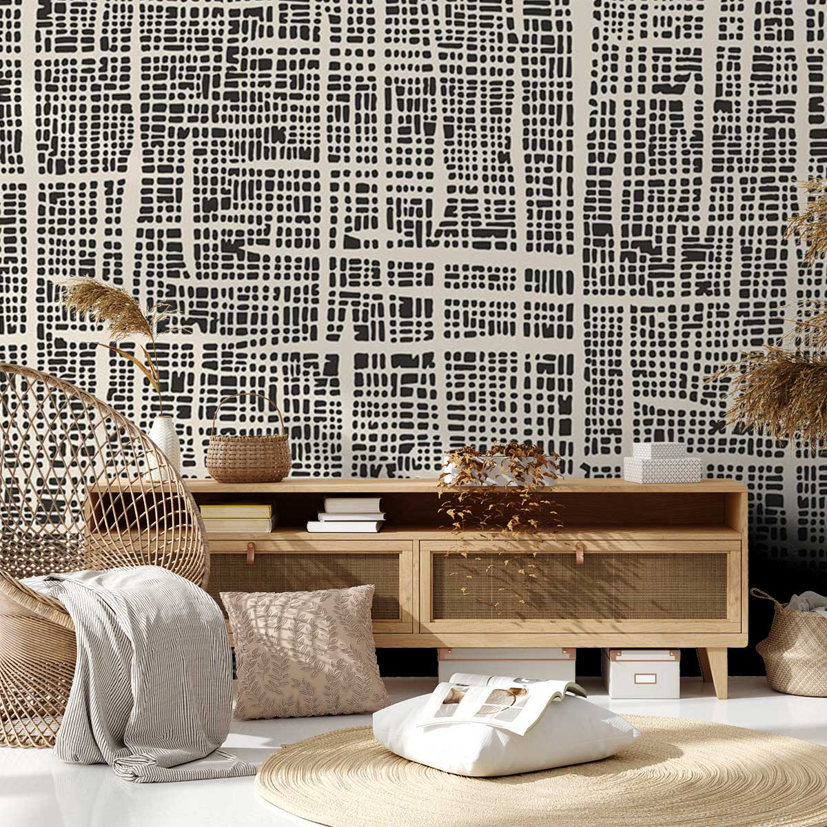 Papier Peint Japandi motif maillage et texture 364x270cm – Nom du Produit