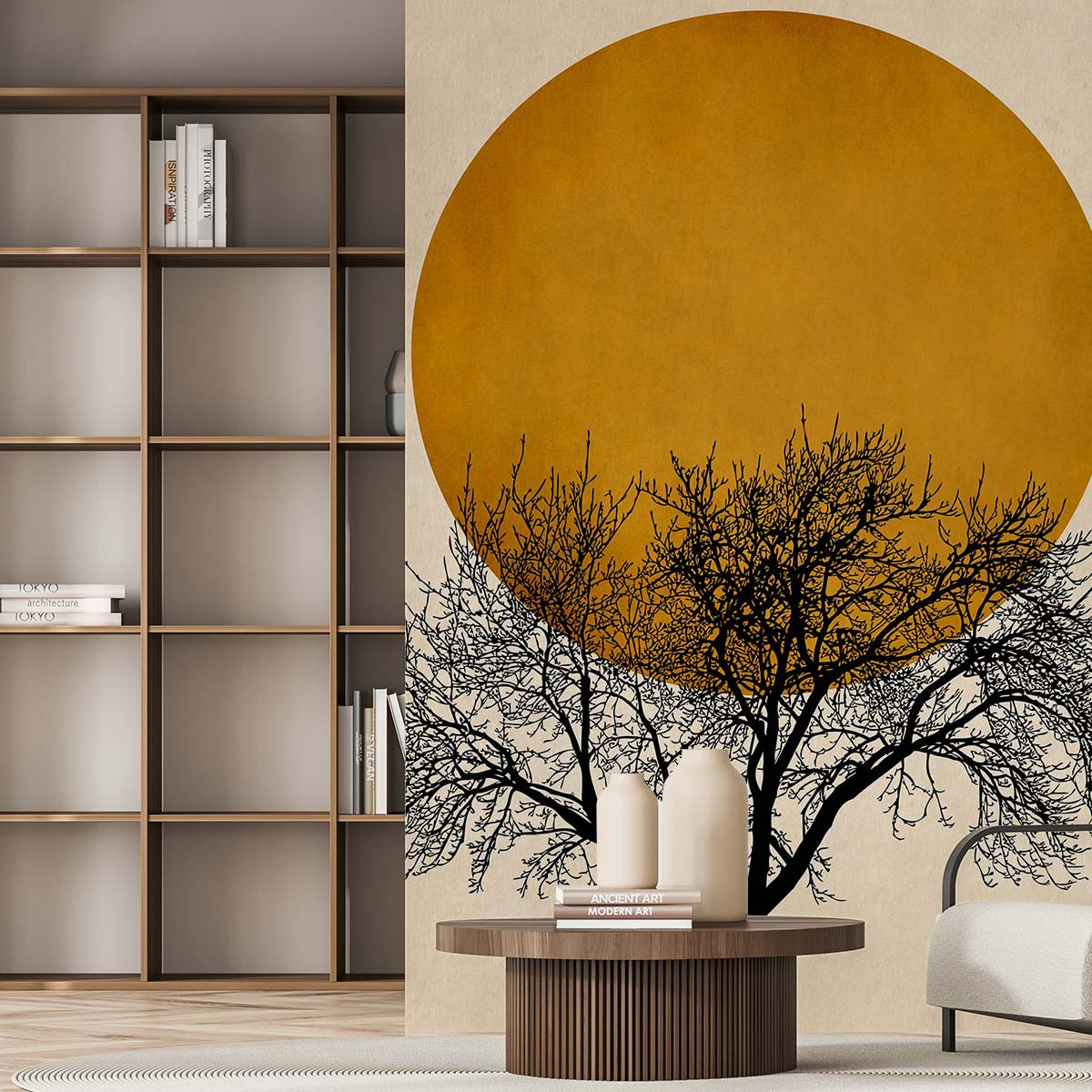 Papier Peint Japandi motif soleil d'or 208x270cm – Nom du Produit