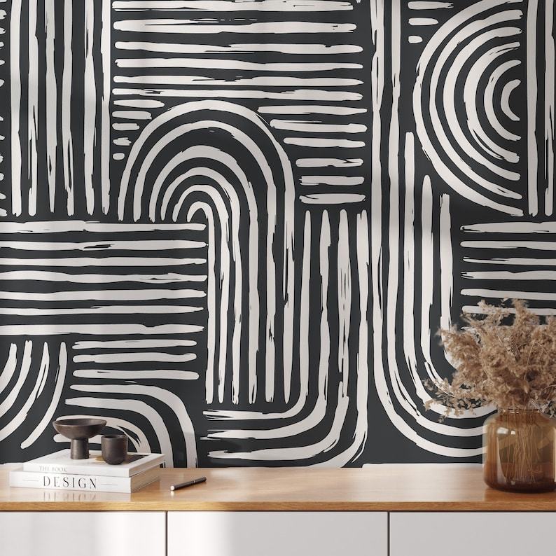 Papier Peint Japandi Rayures Papier Véritable 200x280cm – Moderne