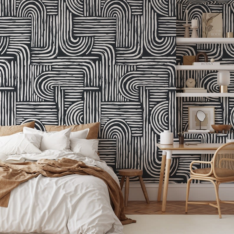 Papier Peint Japandi Rayures Papier Véritable 200x280cm – Moderne