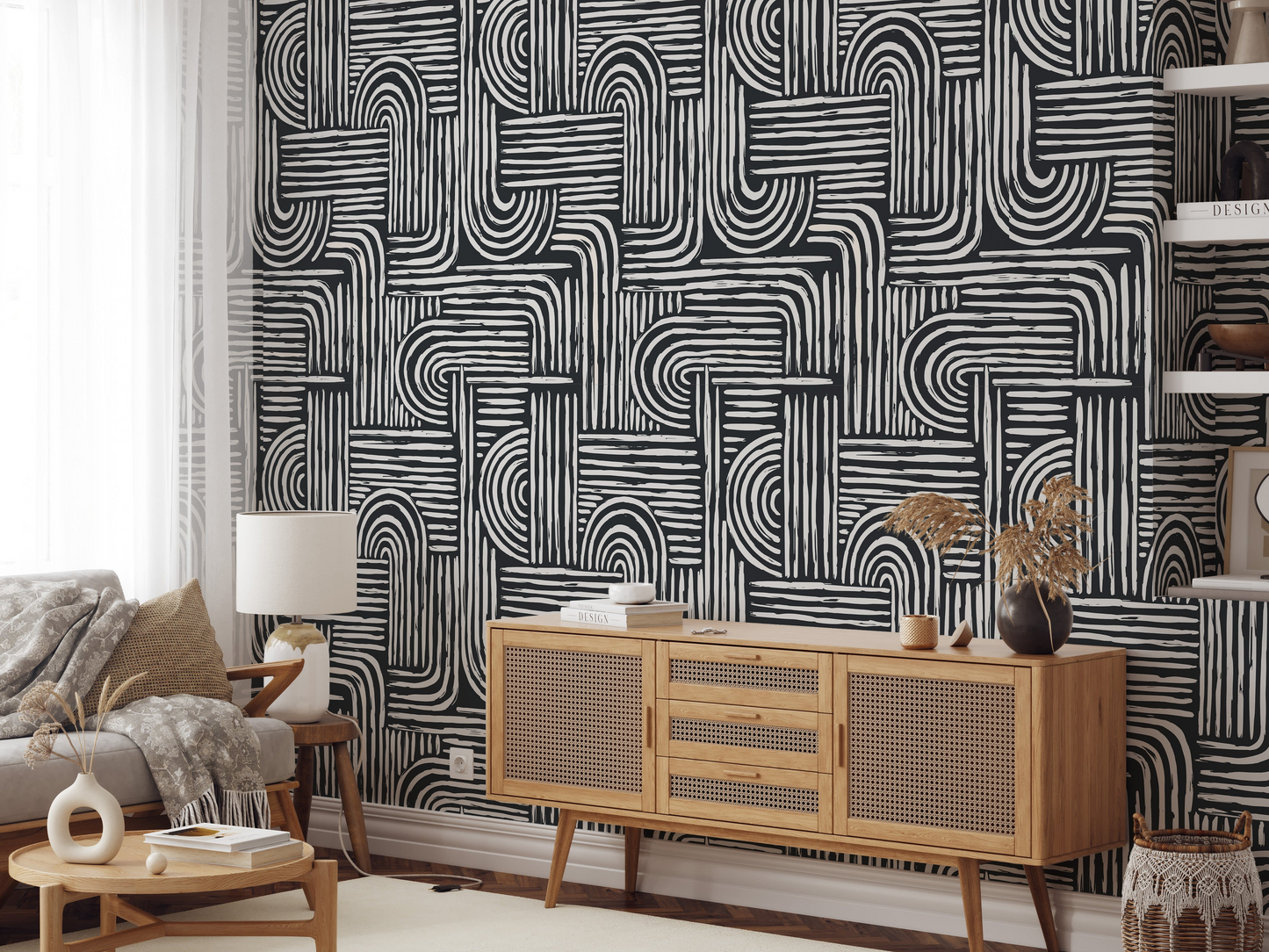 Papier Peint Japandi Rayures Papier Véritable 200x280cm – Moderne