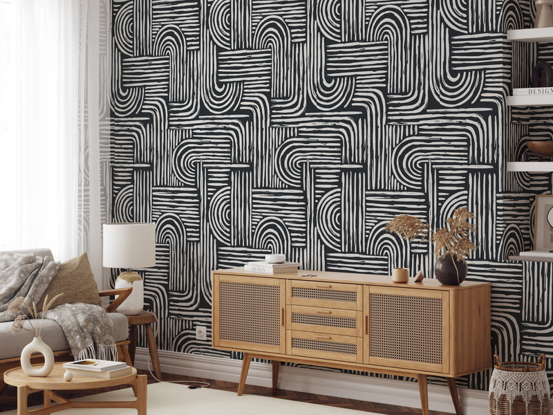 Papier Peint Japandi Rayures Papier Véritable 200x280cm – Moderne