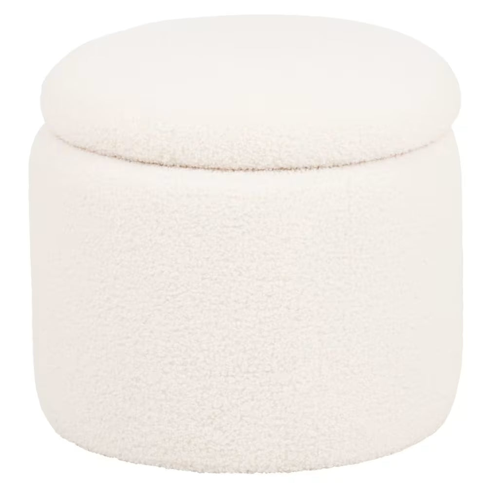 Pouf Japandi coffre en tissu effet laine bouclée écrue – Heracles