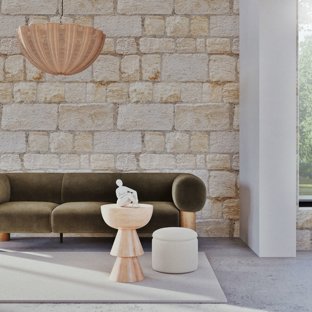 Pouf Japandi coffre en tissu effet laine bouclée écrue – Heracles