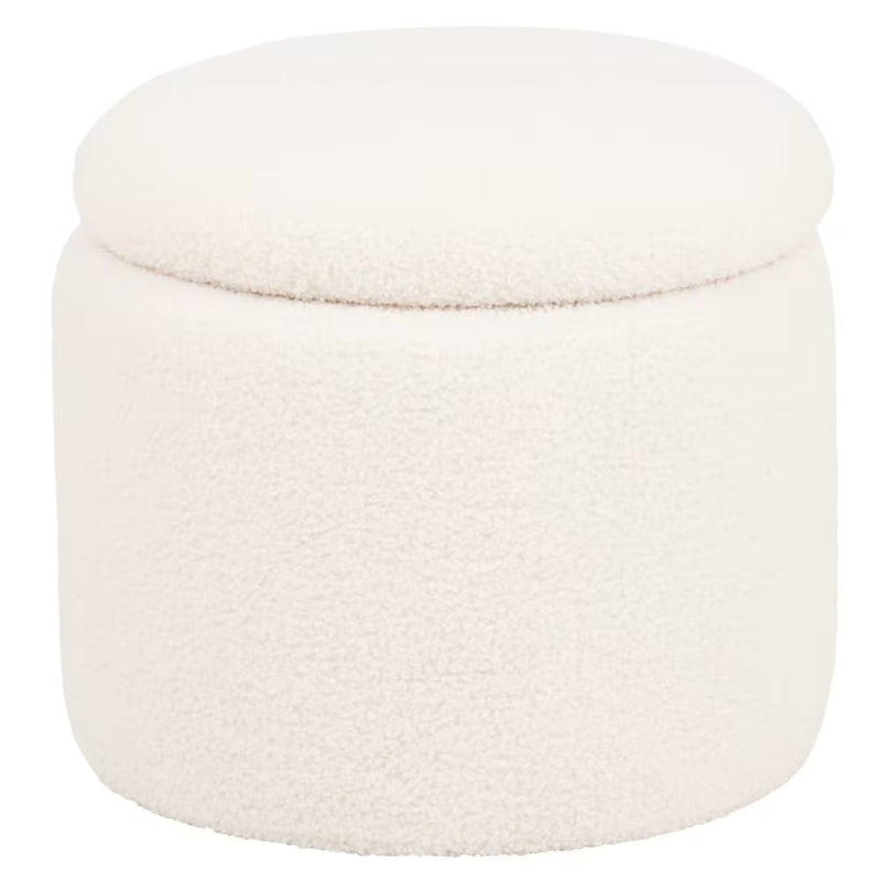 Pouf Japandi coffre en tissu effet laine bouclée écrue – Heracles