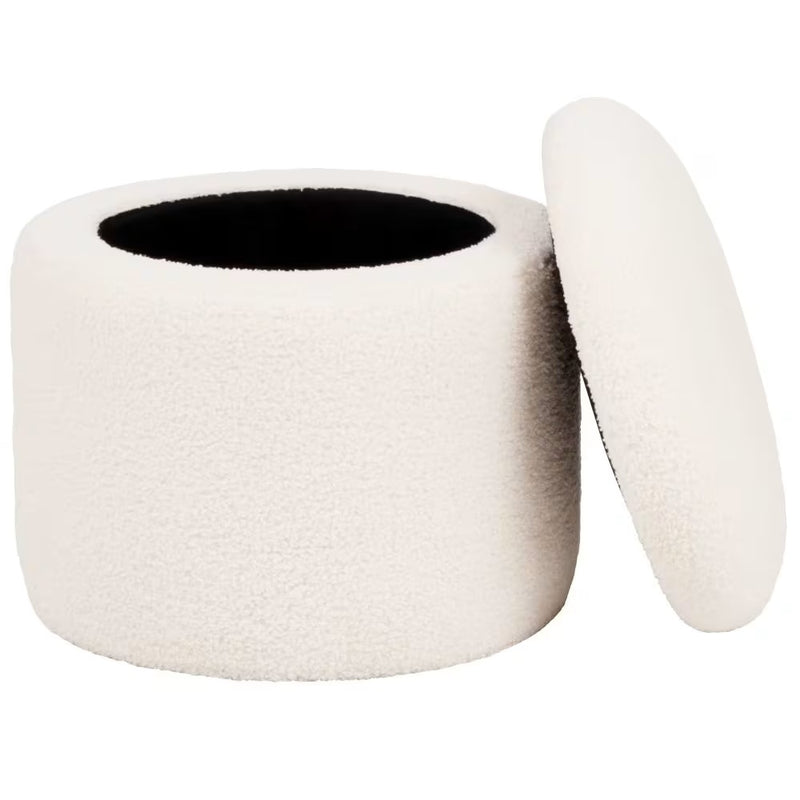 Pouf Japandi coffre en tissu effet laine bouclée écrue – Heracles