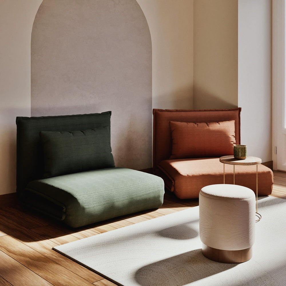 Pouf Japandi rond blanc cassé – Maryse