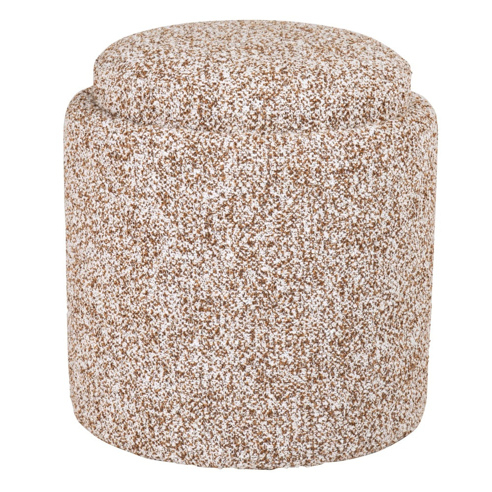 Pouf Japandi rond en bouclette écrue et marron – Azir